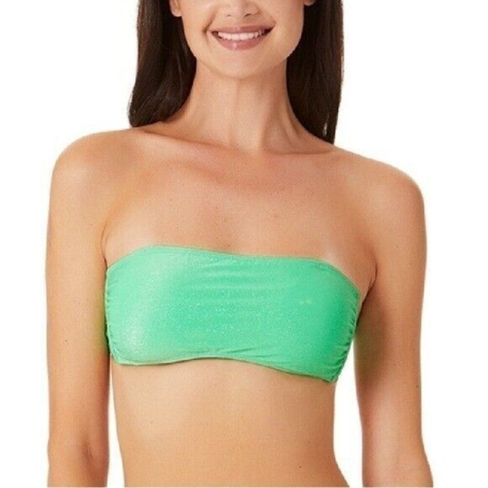 California Waves Junior's Metallic Shine Bandeau Bikini Top Swimsuit Green NEW M
